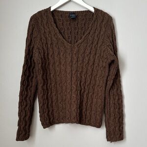 Call James 100% wool Brown Cable Knit V-Neck Sweater size L